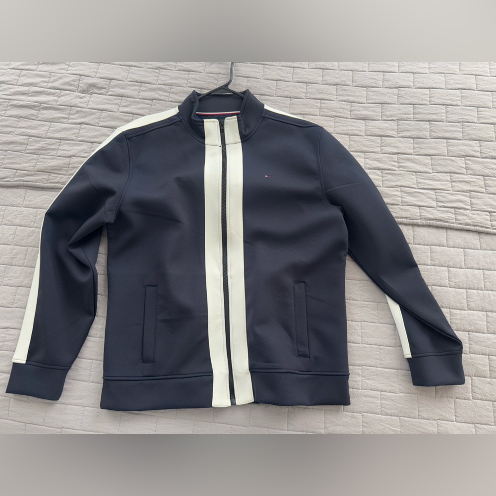 Tommy Hilfiger Black and White biker style Jacket sz XL